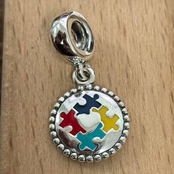 Pandora Autism Awareness Puzzle Charm Pendant, S925 Silver Bracelets - Picture 1 of 4